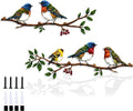 Harikikochuu 2 Pcs Metal Birds Wall Art Decor Robin Bird on the Branch Silhouette Art Metal Decorative Birds Hanging Wall Sculpture for Outdoor Balcony Garden Porch Décor (Colorful B)