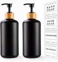 Black Soap Dispenser Set 16oz Plastic Soap Dispenser with Bamboo Pump Hand and Dish for Kitchen Refillable Soap Lotion Dispenser for Shampoo Conditioner Bathroom Kitchen Farmhouse