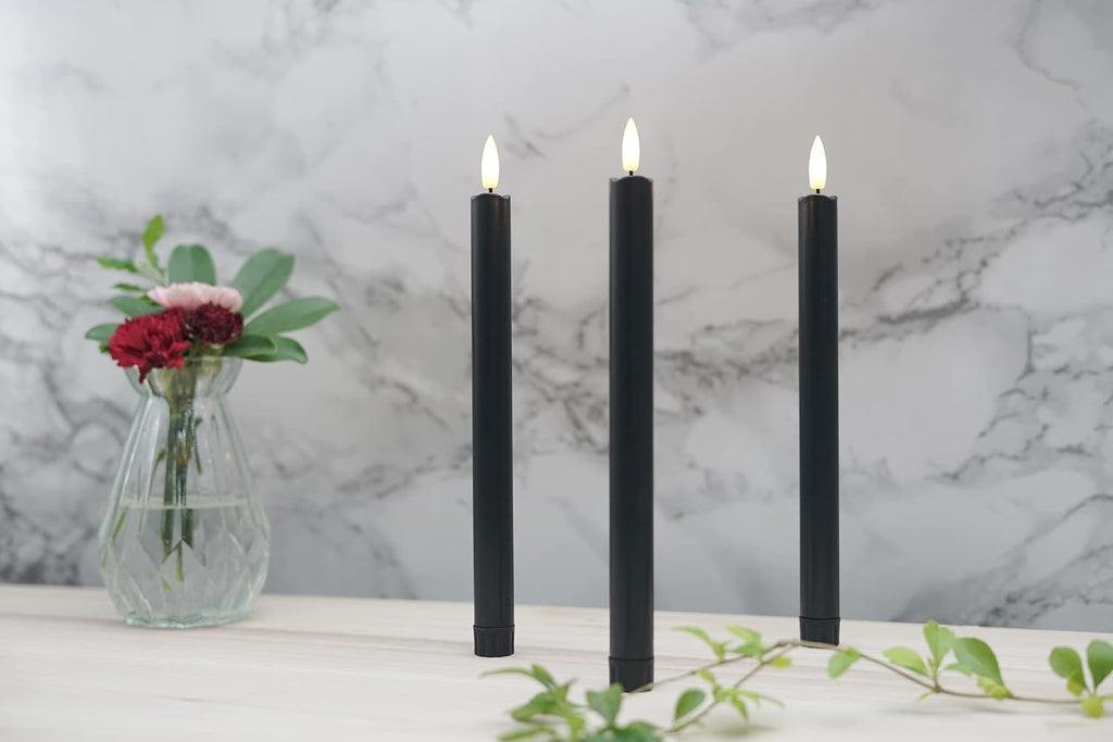 Halloween Decorations, Black Flameless Taper Candles with Remote, Set of 6