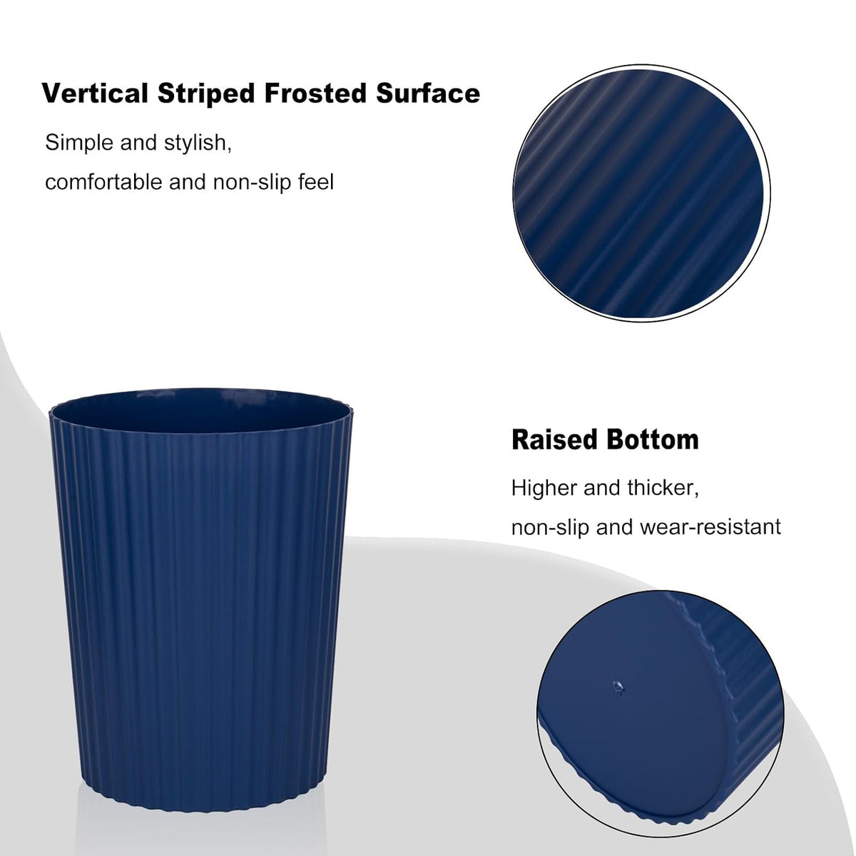 Small Bathroom Trash Can Plastic Wastebasket Garbage Can Navy Blue 2 Pack