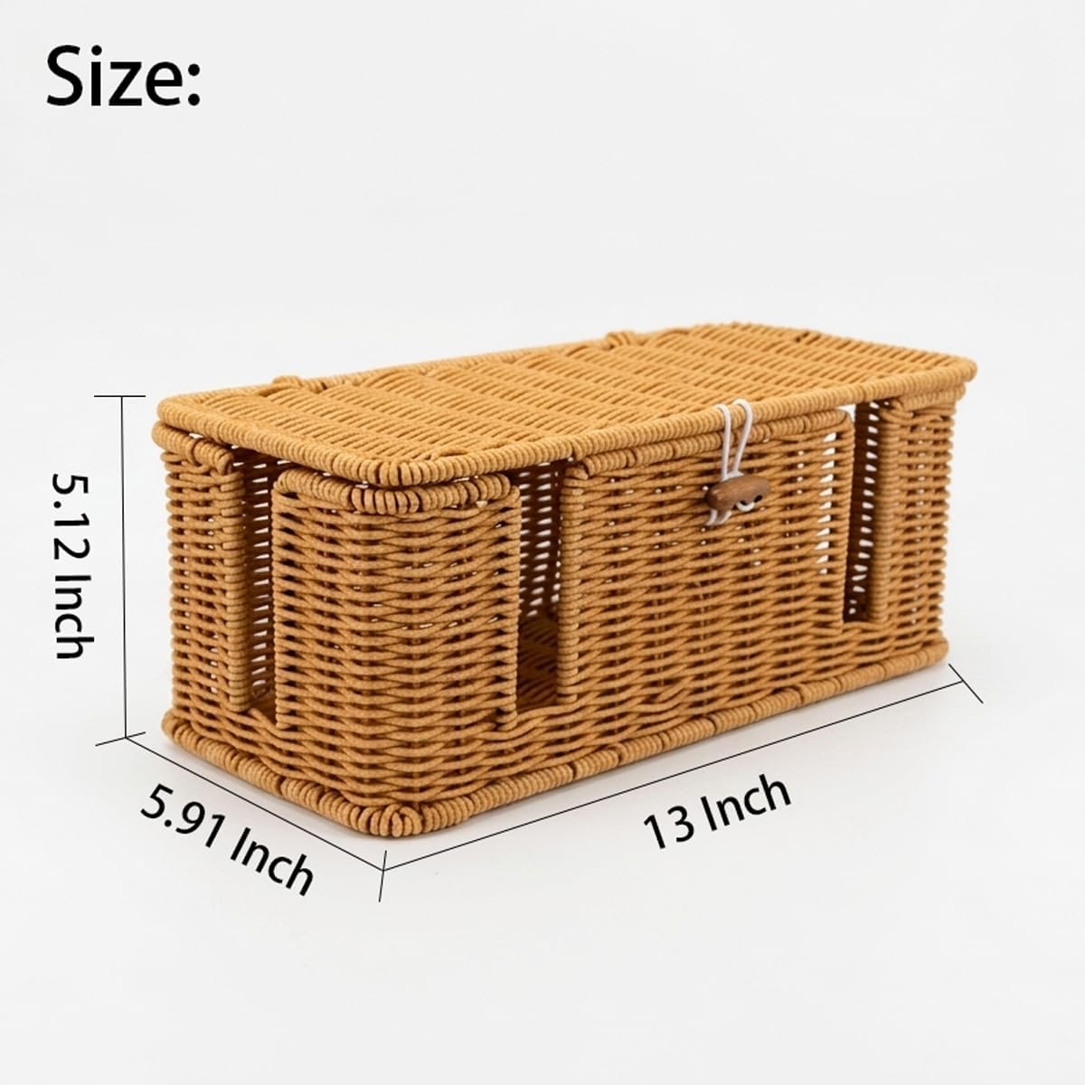 Rattan Cable Management Box, Woven Cord Organizer and Cord Hider with Lid to Hide Power Strips, Aesthetic Wire Hider for Home Office Desk, 13" x 5.91" x 5.12"