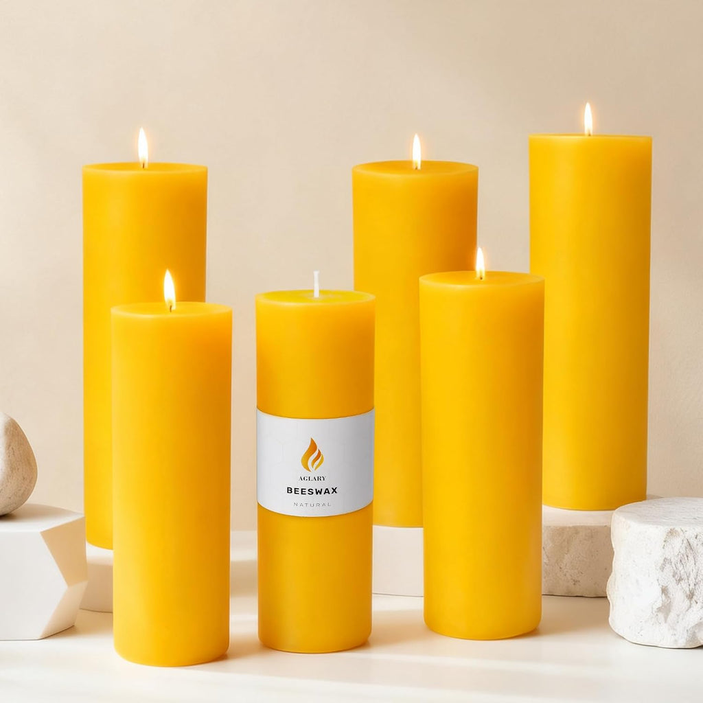 6-Pack 2x6 Pure Beeswax Pillar Candles, Approx. 56H, Wedding & Emergency