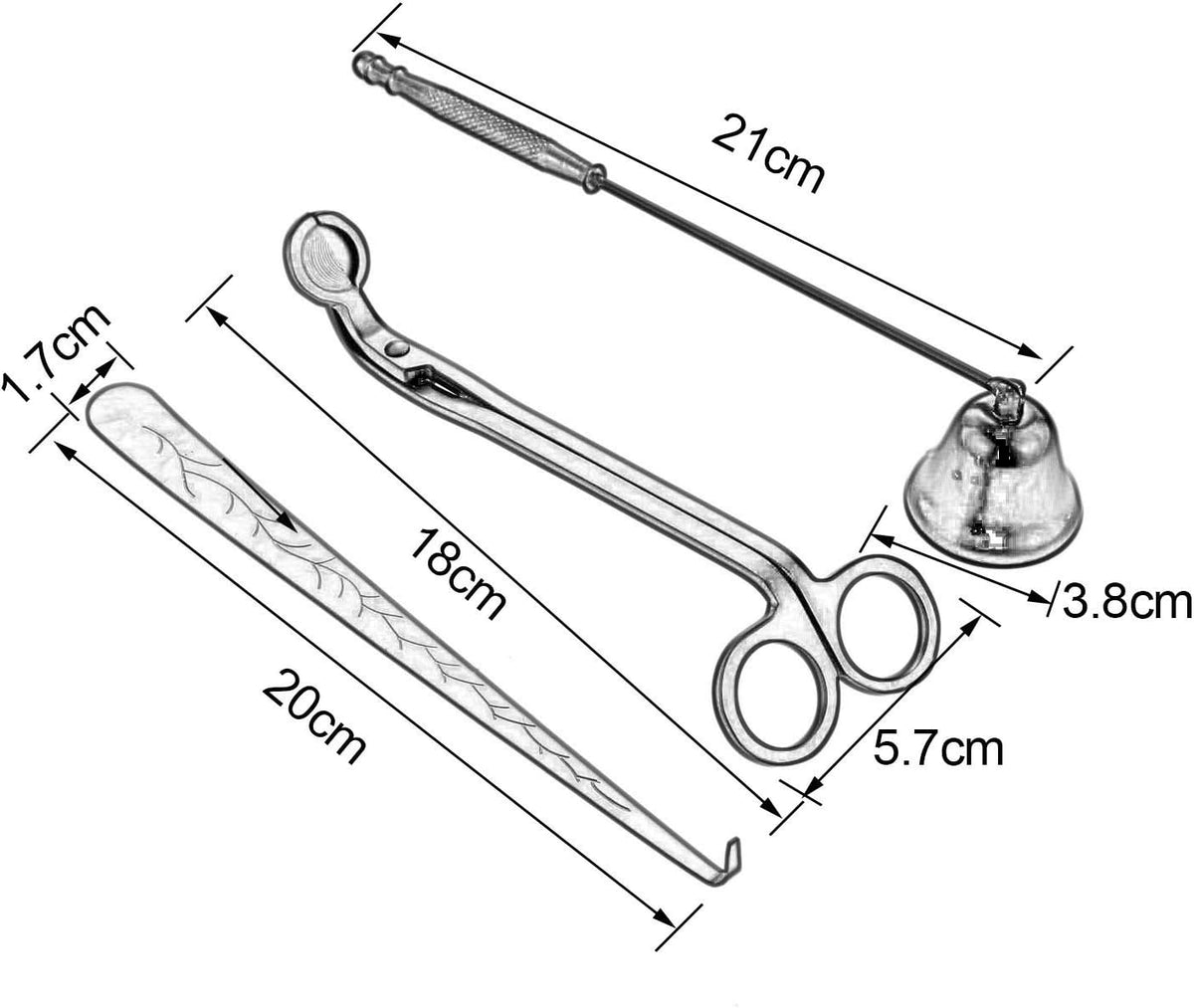 3 in 1 Candle Wick Trimmer Set, Snuffer, Dipper, Cutter, Gold