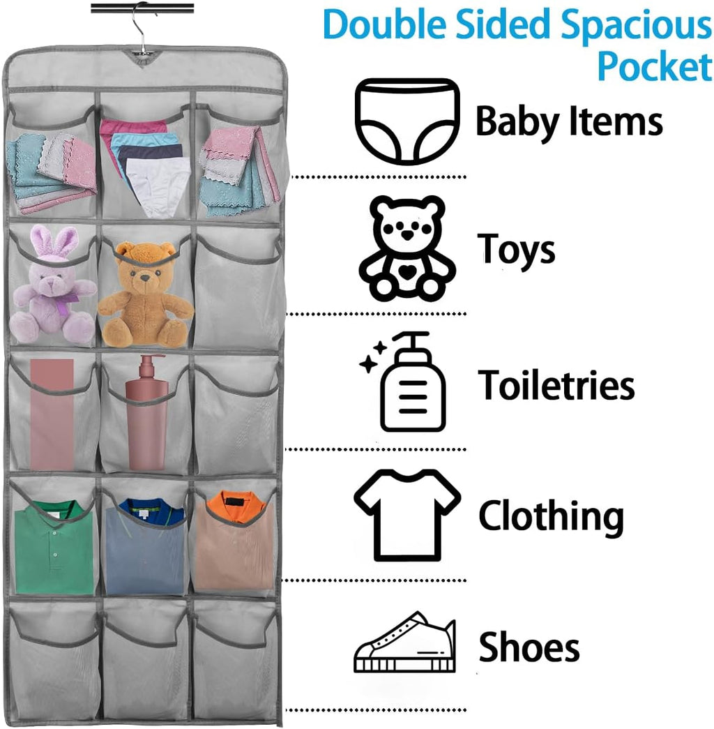 1Pc 30 Large Pockets Dual Sided Hanging Shoe Organizer for Closet Shoe Storage Shelves with 360 Rotating Hanger Space Saving Storage Bag Hanging Shoe Rack for Bedroom Laundry Room,Gray