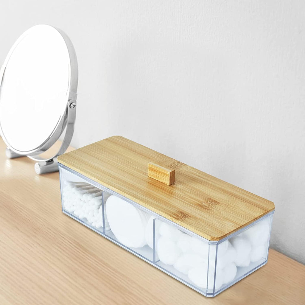 Acrylic Qtip Holder Dispenser, 3 Compartments Cotton Swab Holder
