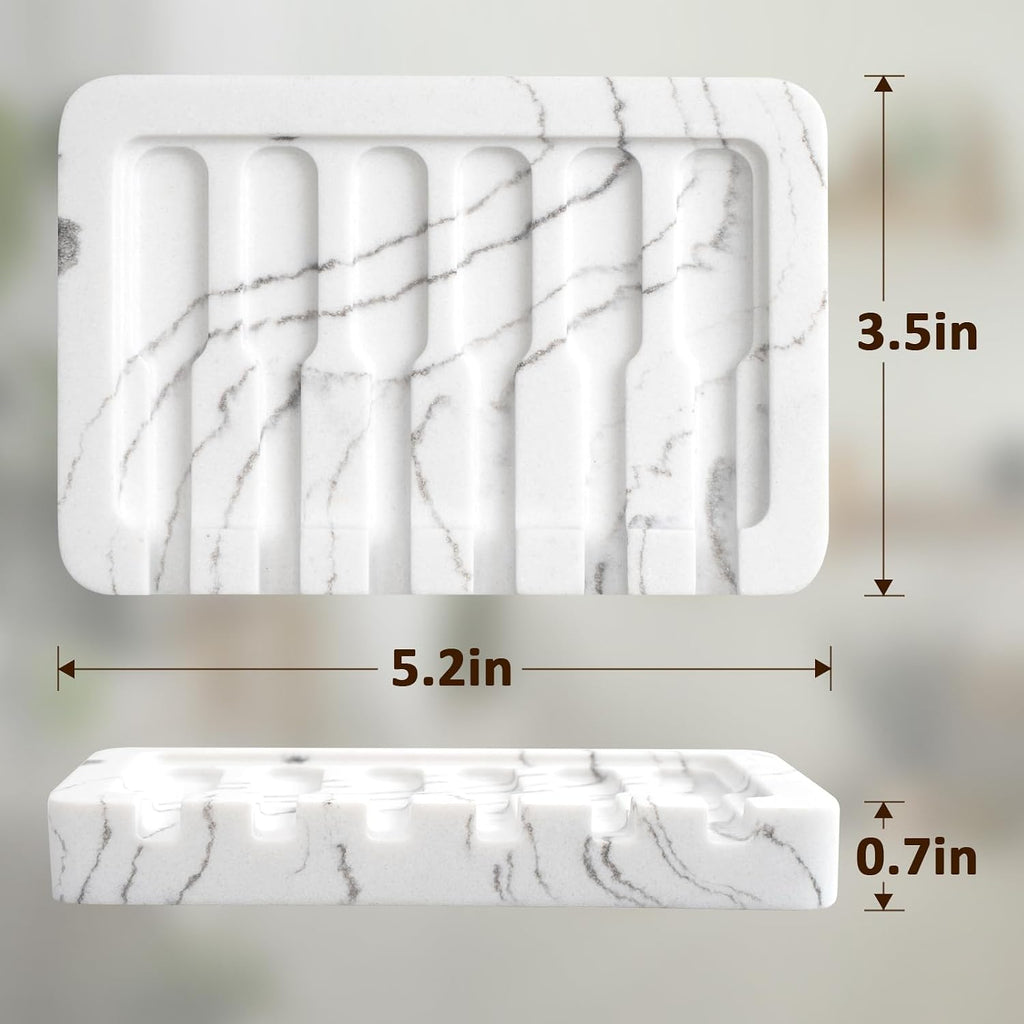 Resin Soap Dish Bathroom,Self Draining Marble Look Soap Holder for Shower,Soap Tray for Kitchen,Sink(Marble White)