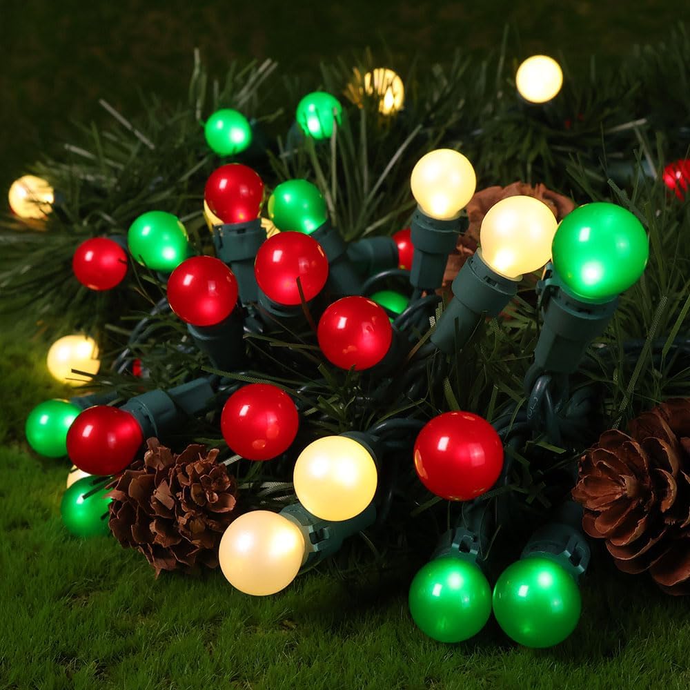 Christmas Tree Lights 70 LED G15 Christmas Lights Red White and Green Globe Christmas String Light Plug in with Pearlized Glass Indoor Outdoor use for Halloween Xmas Tree Yard Decor