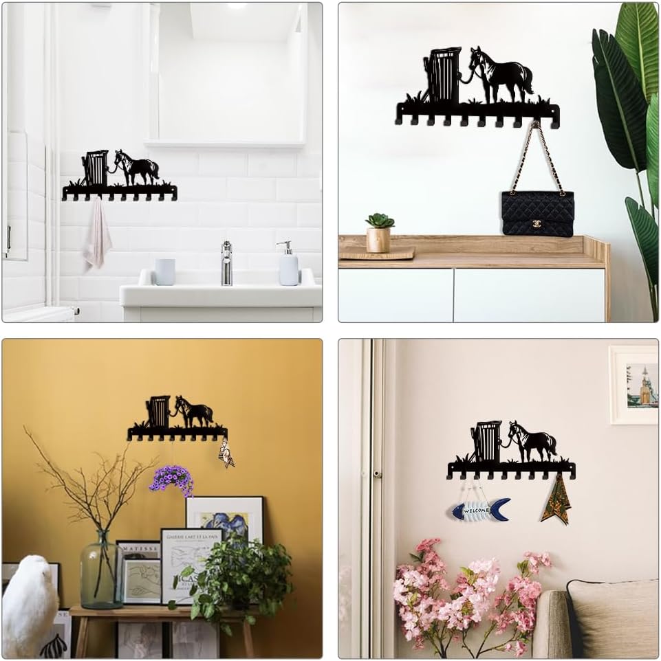 SUPERDANT Horse Key Hooks Animal Metal Key Holder Rack with 10-Hooks Key Hanger Coat Hooks Decor Key Hanging Home Storage Hooks for Dog Leash Entryway Hallway Kitchen Bathroom Toilet