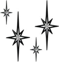 sxnzequnze 4 Pcs Star Wall Art for Home Decor Living Room Bedroom Office Metal 3D,Bling,with Hanging Hook Starburst Midcentury Sculpture Retro Gallery Accent Celestial -Black 16.5in/9.4in