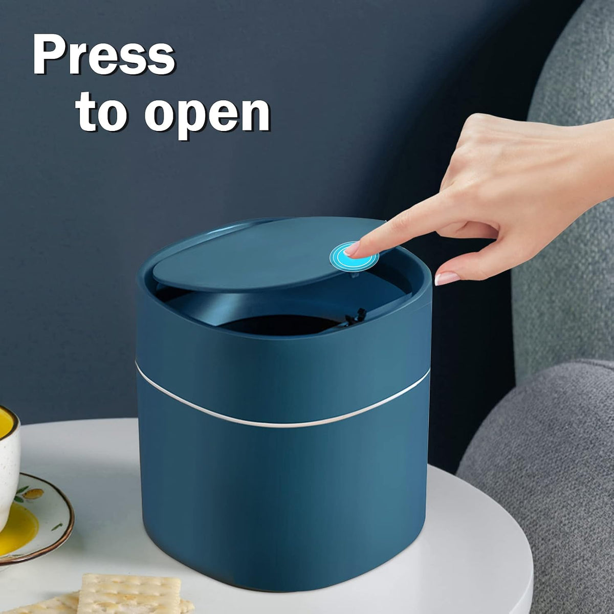 Mini Desk Trash Can with Pop-Up Lid Includes 180 Bags 0.5 Gallon, Blue