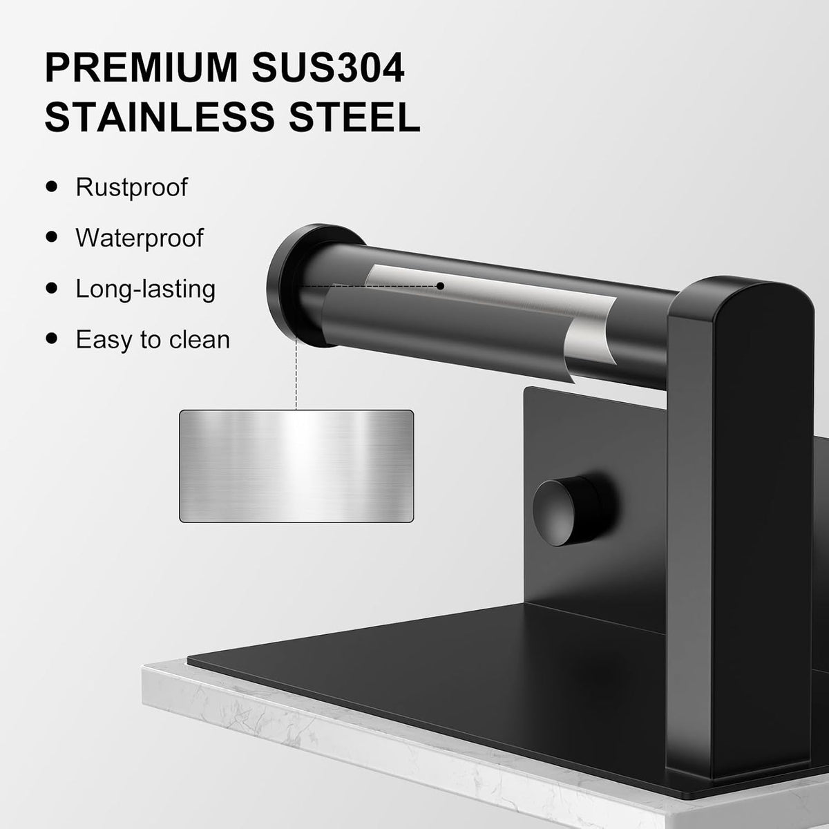 Matte Black Toilet Paper Holder with Marble Shelf Tissue Roll Holder