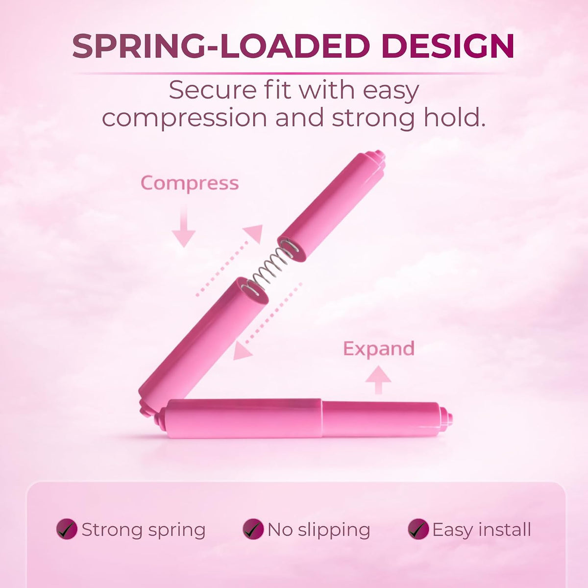 Pink 7” Spring Loaded Spindle Toilet Paper Roller Holder Replacement Rod