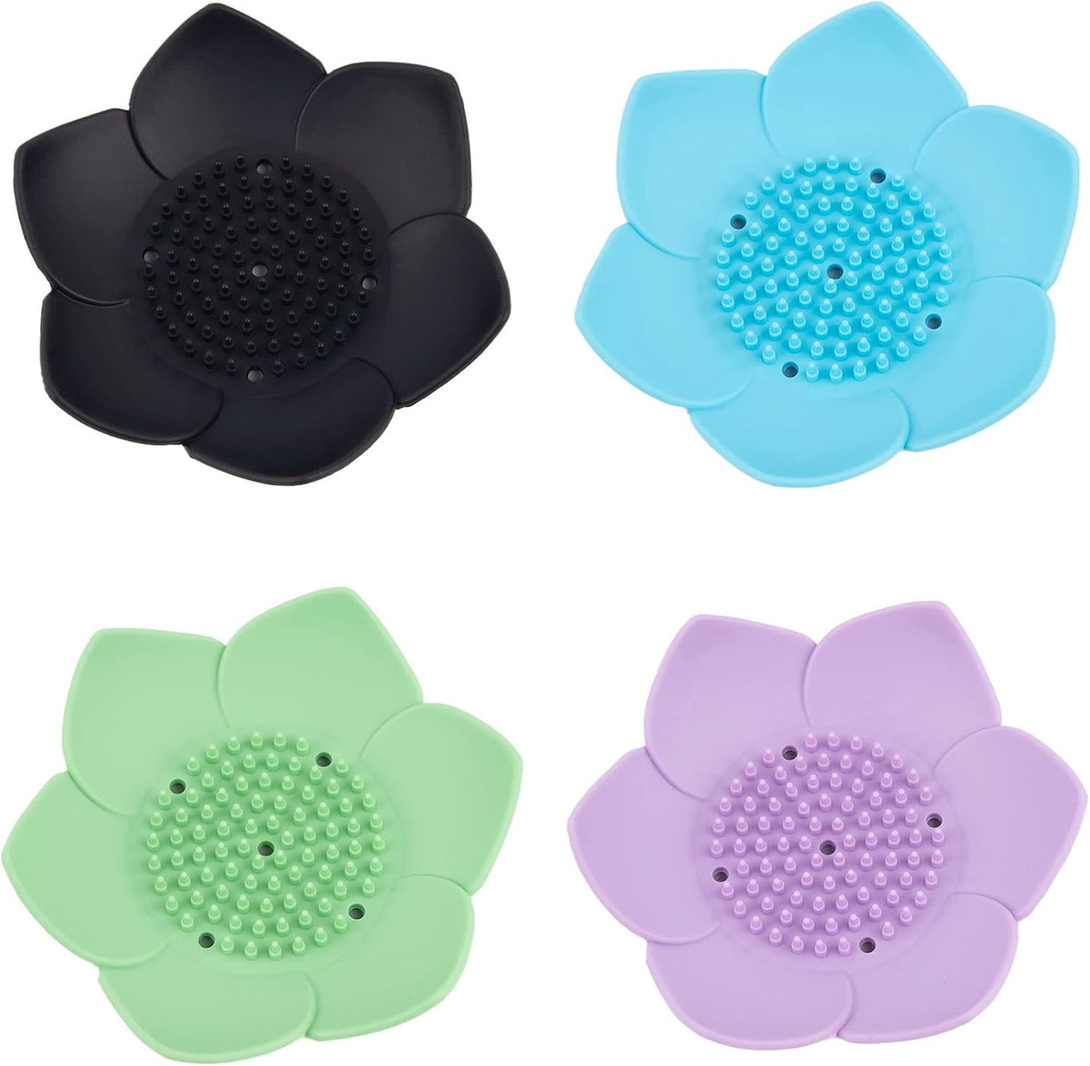 AUEAR, 4 Pack Lotus Flower Shape Silicone Soap Dish Holder Stand for Bar