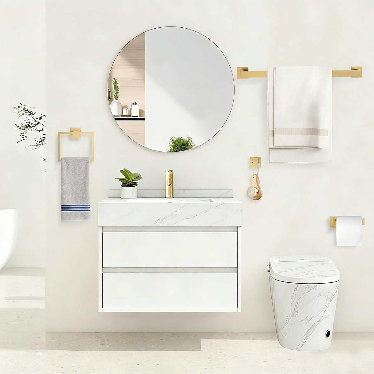 TURS 5-Piece Bathroom Hardware Set Brushed Gold Towel Bar Set Bath Towel Holder Sets SUS 304 Stainless Steel Wall Mounted Towel Rack Sets for Bathroom.
