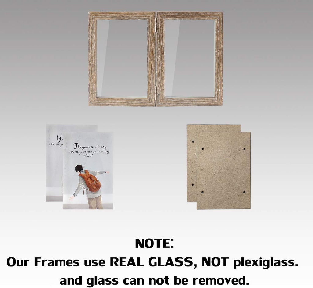 WUTL 4x6 Picture Frame Double Frame Shadow Box with Glass Front Wood Grain