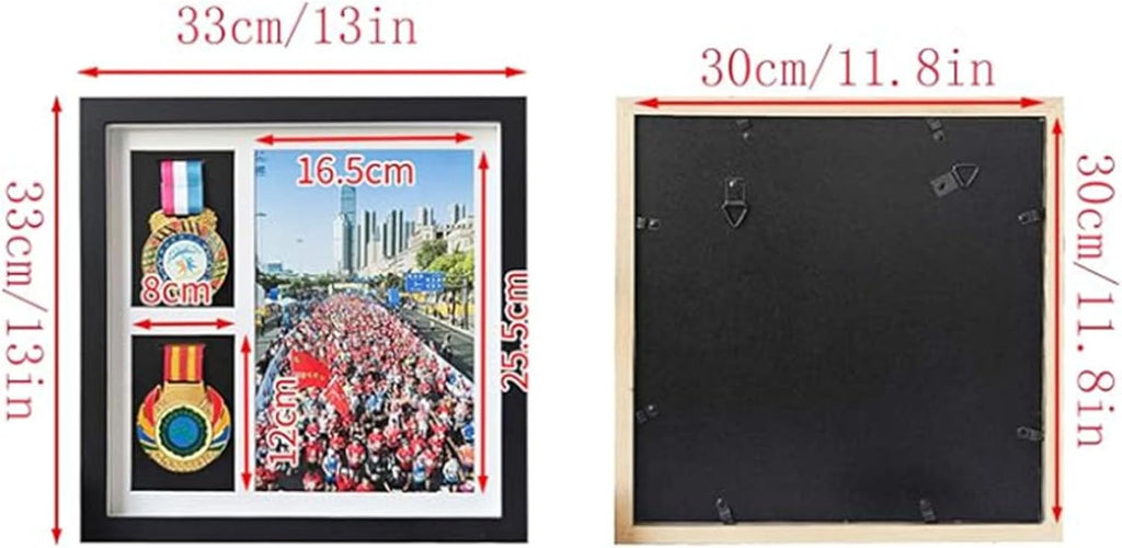 Black A4 Medal Shadow Box Frame 2 Medals Photos Marathon Military Display