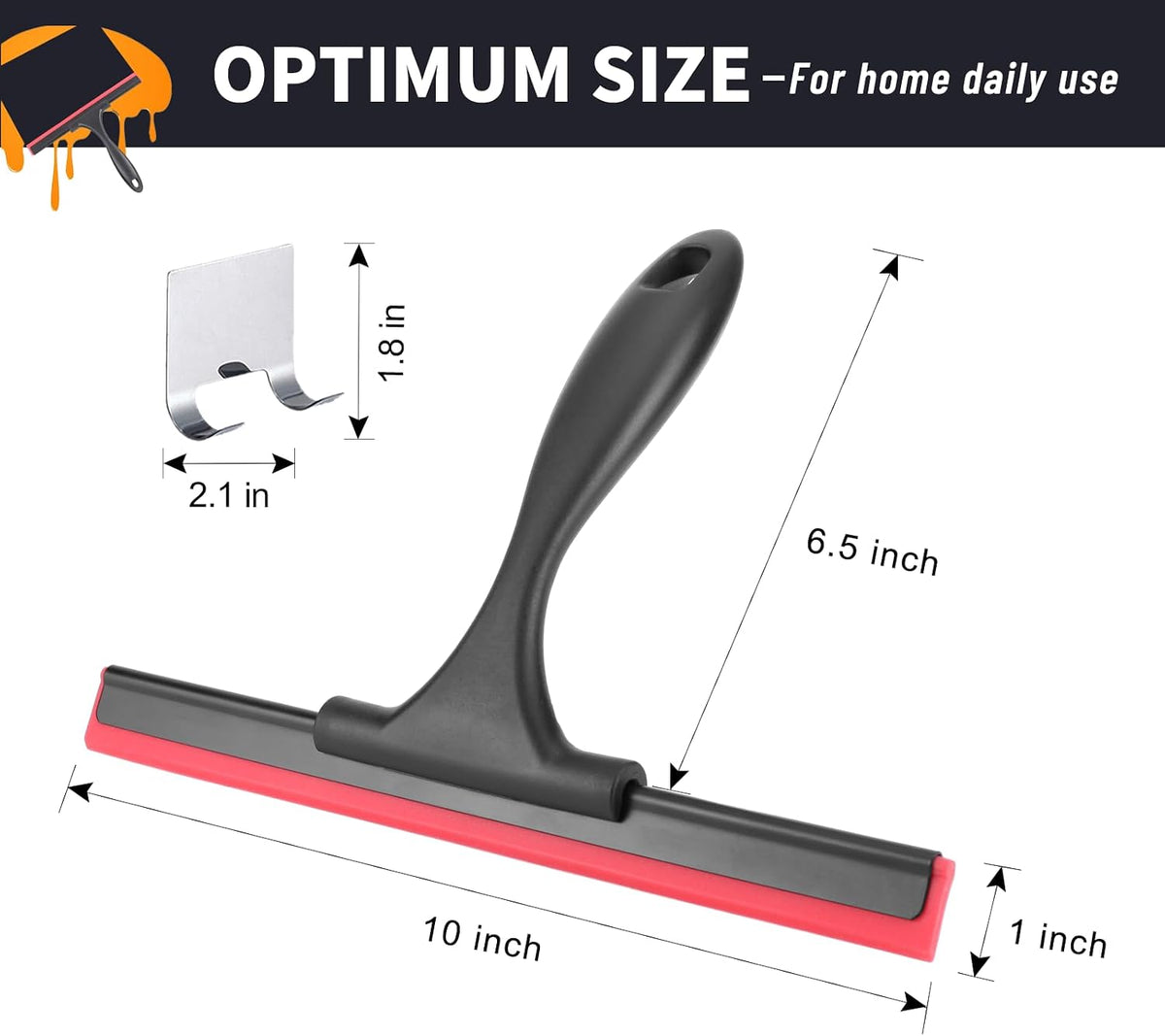 SetSail Squeegee for Shower Glass Door,10 Inches, Black Red