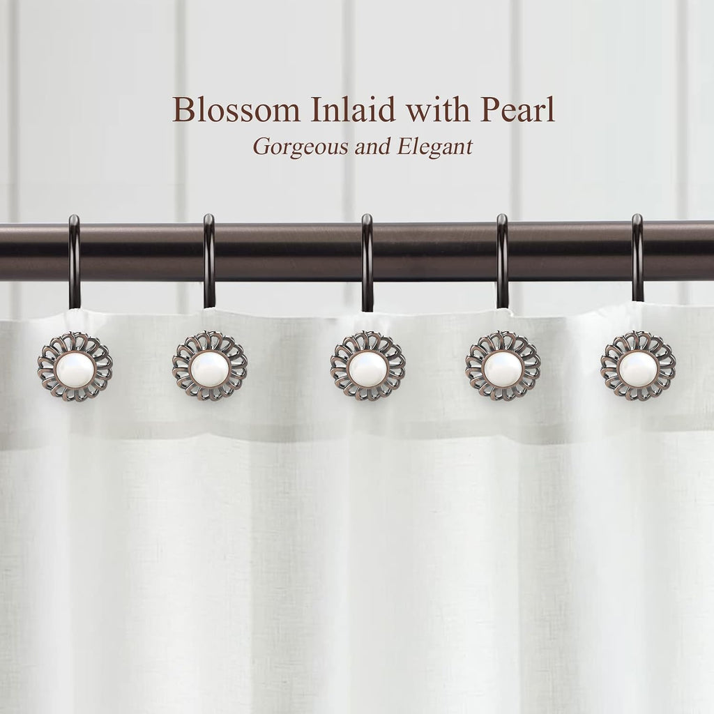 Oil Rubbed Bronze Sunflower Shower Curtain Hooks, 12Pcs Rustproof