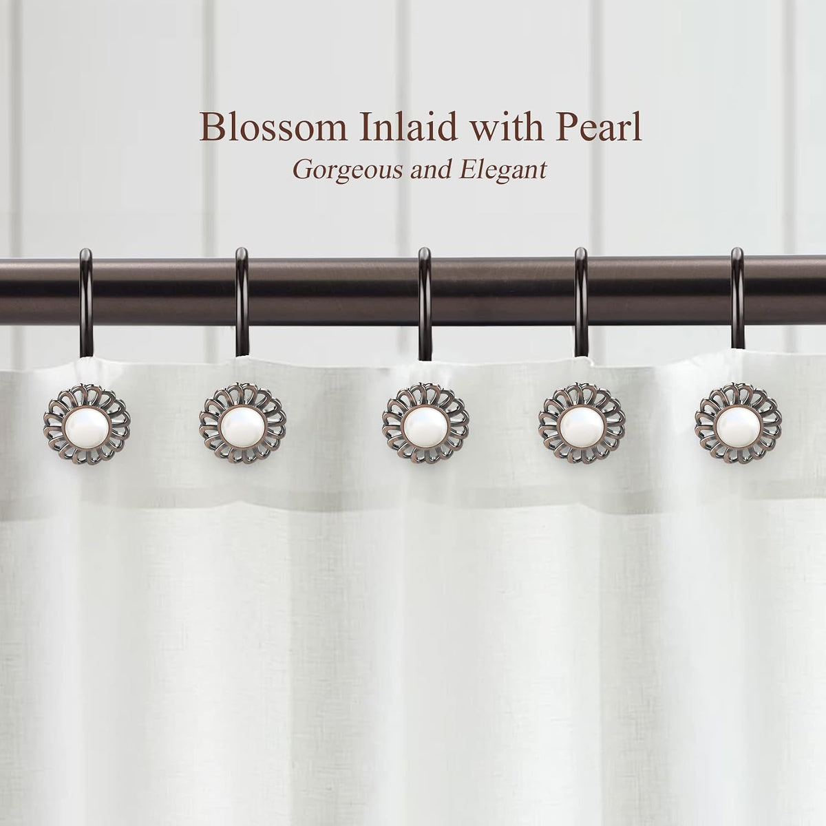 Oil Rubbed Bronze Sunflower Shower Curtain Hooks, 12Pcs Rustproof
