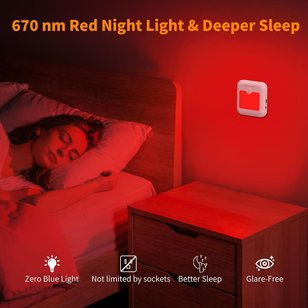 Red Light Motion Sensor Night Lights Rechargeable Red Lights Stick on Magnetic Lights 670nm Red Light Lamp for Sleep, Bathroom, Bedroom, Stair, Hallway, Travel, Home Decor, 4Pack