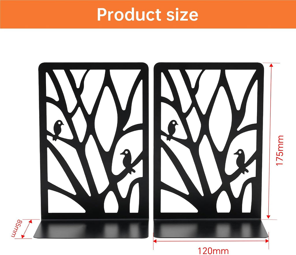 Book Ends for Shelves Decorative,Tree Metal Bookend Supports for Home Office School Heavy Books, Set of 3 Black Book Holders for Shelf Unique Decoration Book Stoppers