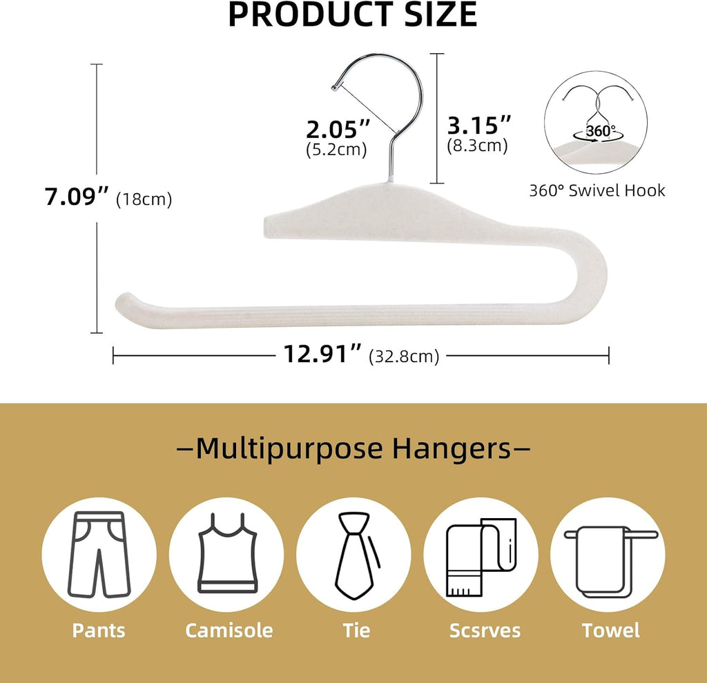 Velvet Pants Hangers, 20 Pack Non-Slip Open Ended Hangers with 360° Swivel Hook Slim Space Saving Jeans Hangers for Pants, Scarves, Ties, Towels, White