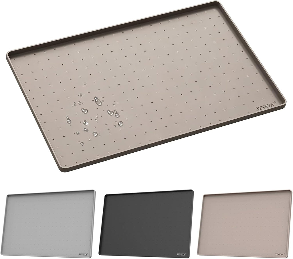 YINEYA 22" x 14" Silicone Dog Food Mat Waterproof, 0.6" Raised Edge(Taupe)