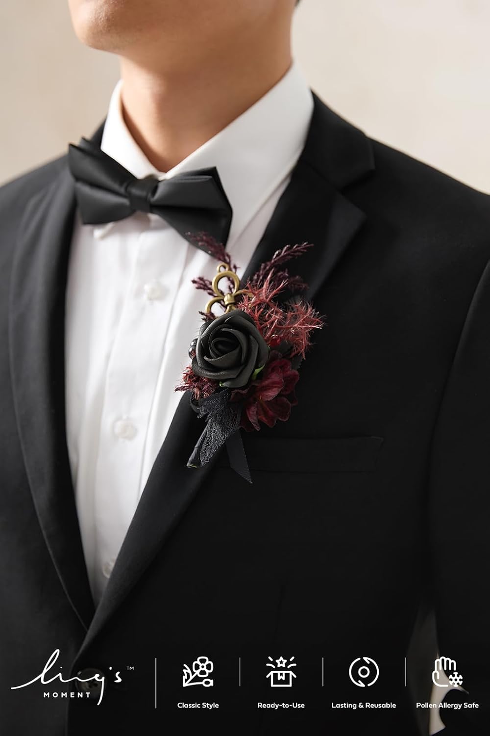 Ling's Moment Boutonniere for Men Wedding,Set of 6 , Groom and Groomsmen Boutonniere for Wedding Homecoming Halloween Ceremony Anniversary, Dinner Party, Prom Flowers and Fall Vintage Wedding