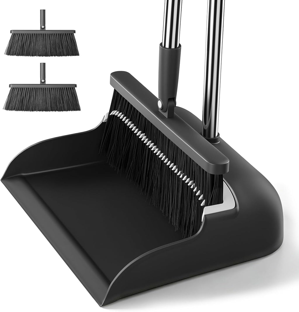 MOPALL Broom with Dustpan Combo Set with 53" Long Handle Inc 2 Broom Heads
