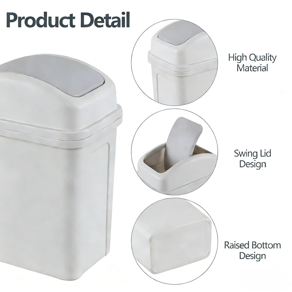 1.8 Gallon Small Swing Lid Waste Bin, Plastic Bathroom Trash Can