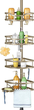 HAMITOR Shower Caddy Corner Tension Pole Adjustable No-Drill Bathroom Shelf