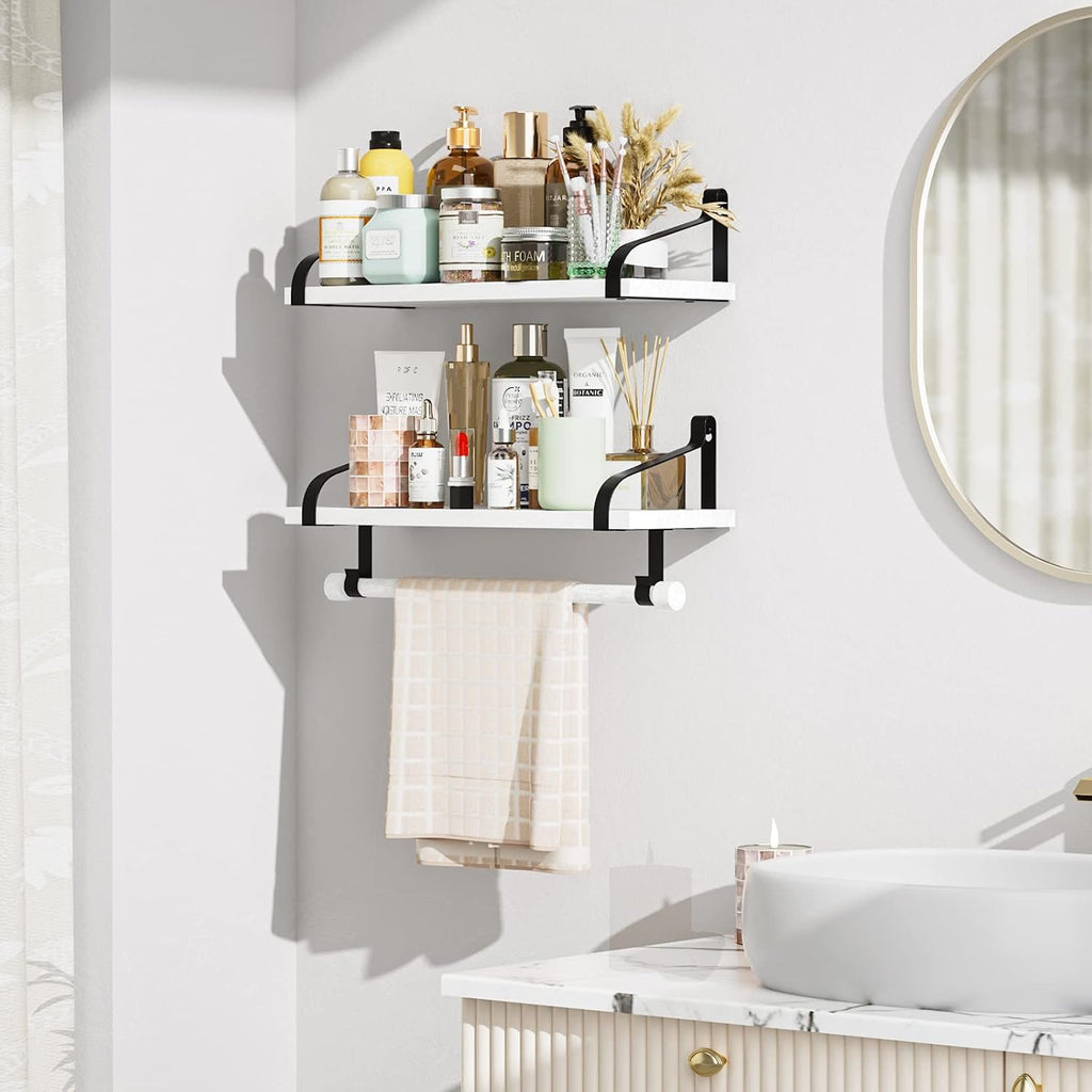 Love-KANKEI 17.3"Floating Wall Shelves Set of 2,Solid Wood,Coffee Bar,White