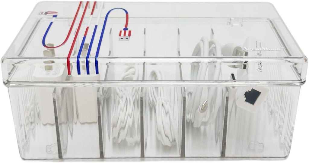 AgentMoon Clear Acrylic Cable Organizer Box with Lid, 1PCS