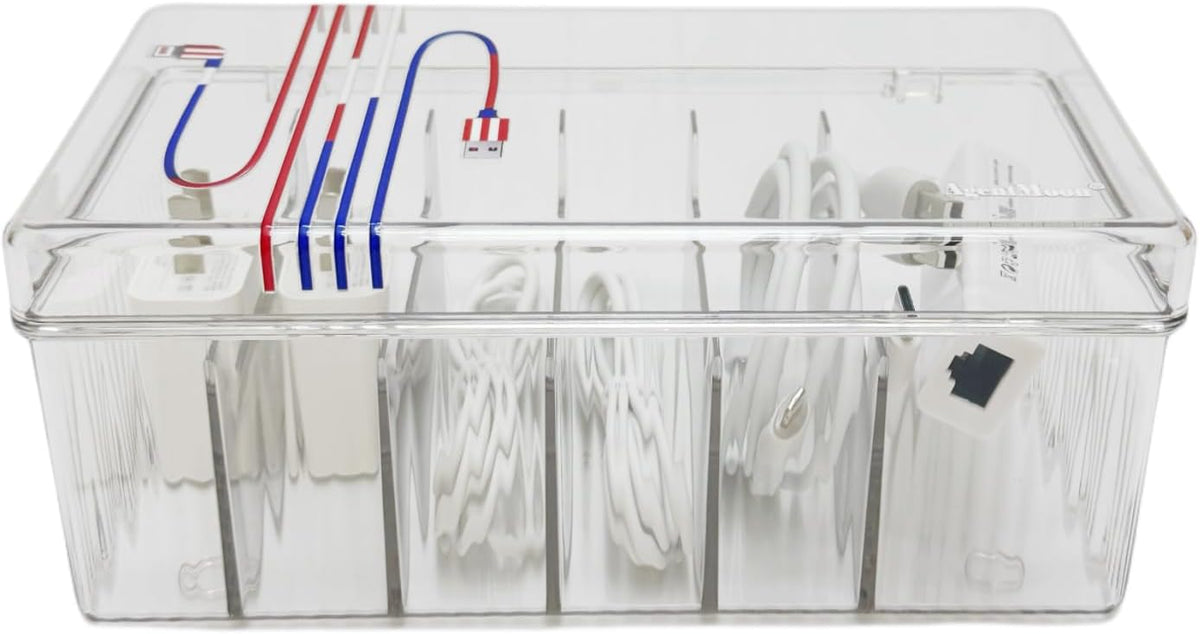 AgentMoon Clear Acrylic Cable Organizer Box with Lid, 1PCS