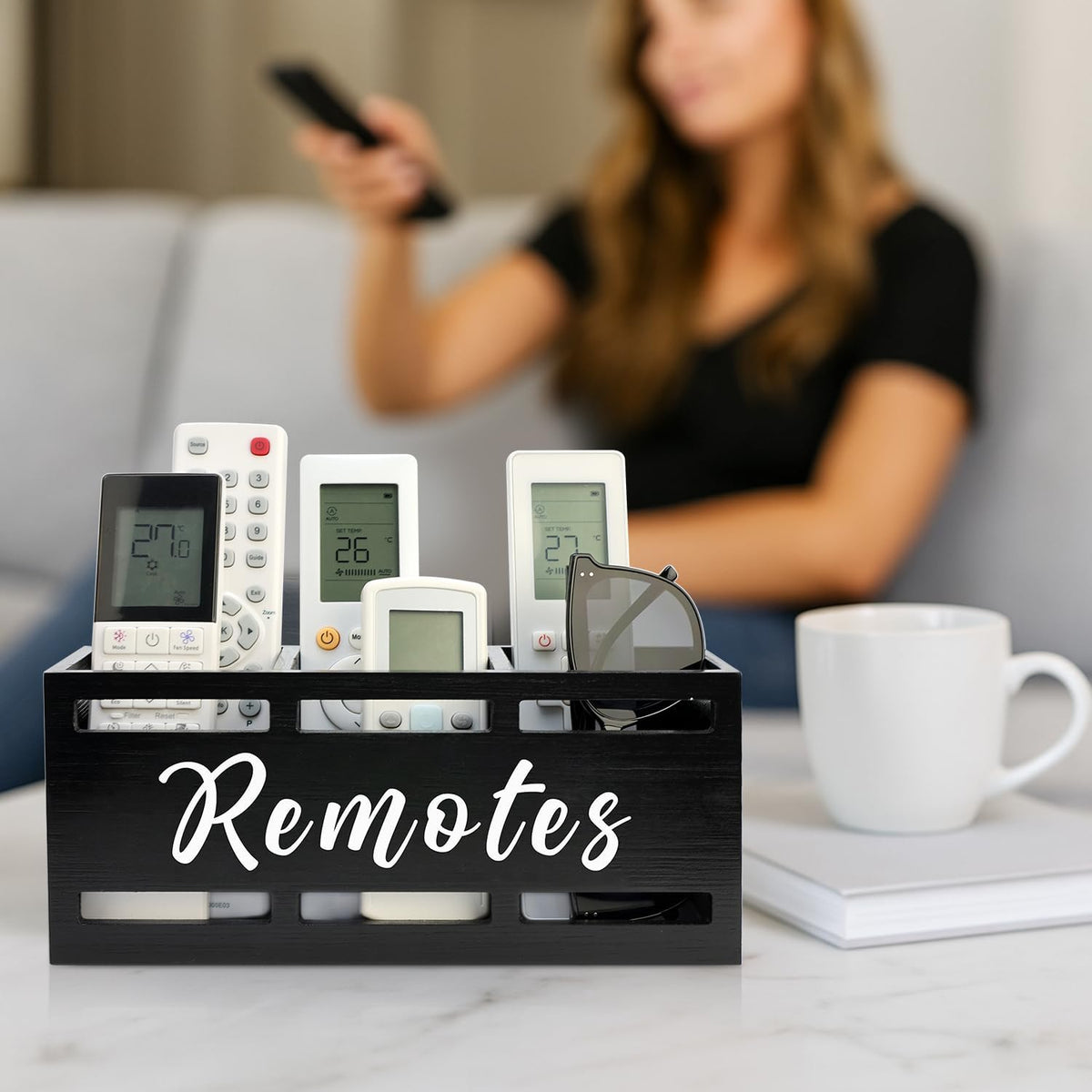 Wood Black TV Remote Organizer Wall Mount Remote Control Holders for Table