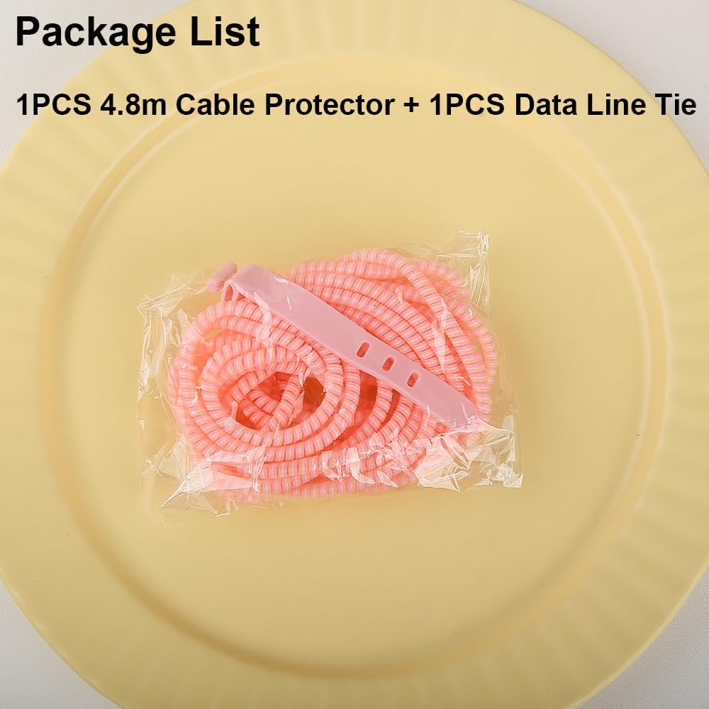 4.8M(15.75FT) Spiral Cable Protector, Multicolor Suitable for Most Phone/Pad/Laptop USB Wire Cord Savers Protection Cover Anti-Break Wrap Charger Data Line Cables Sleeves, Ordinary Pink