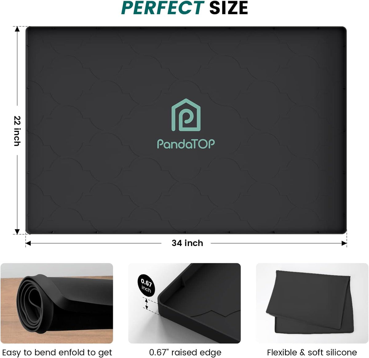 Under Sink Mat, 34" x 22" Silicone Kitchen Cabinet Tray, Waterproof & Flexible Under Sink Liner for Kitchen Bathroom and Laundry Room(Black)