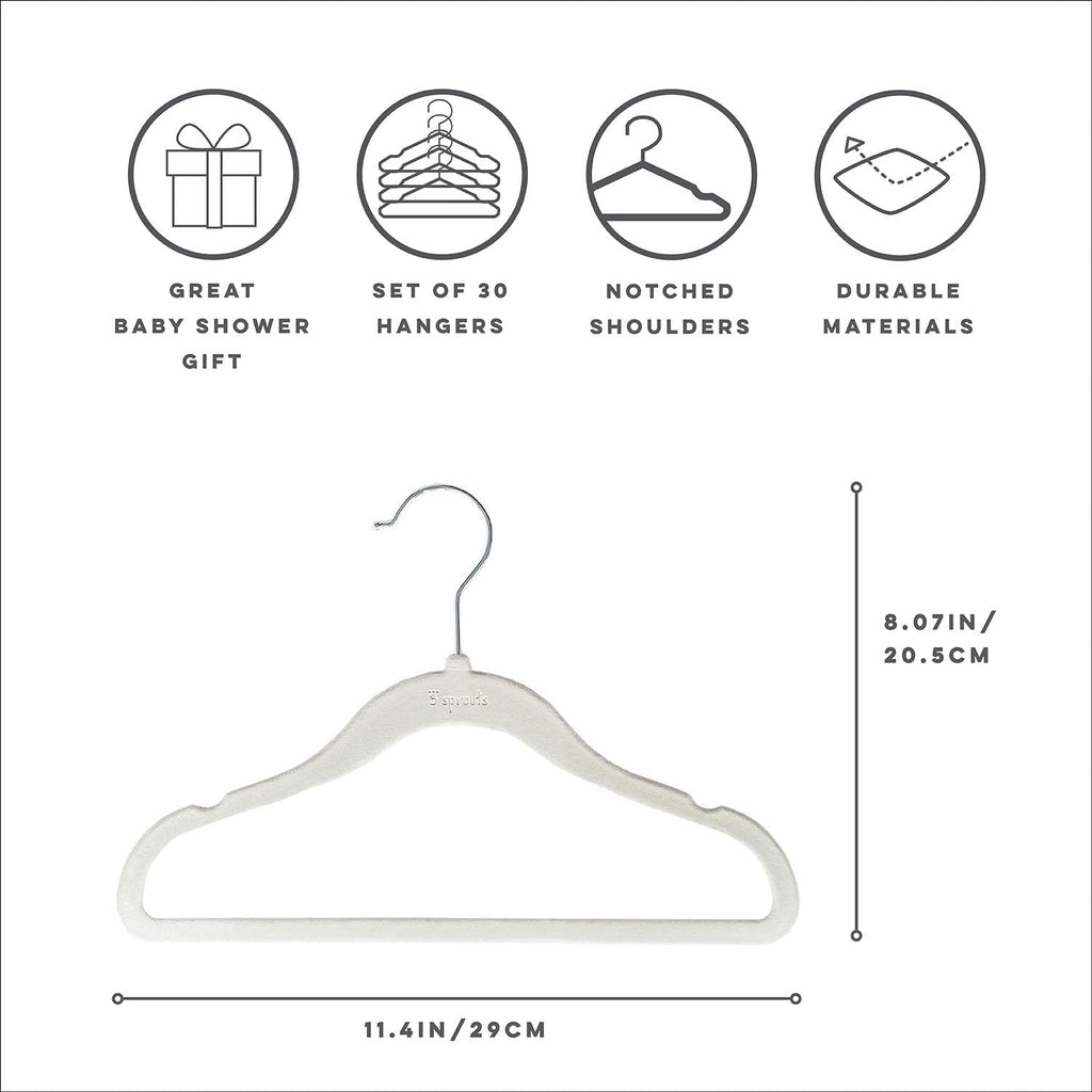 3 Sprouts Velvet Baby Hangers, Non Slip Slim, Light Green, 30 Pack