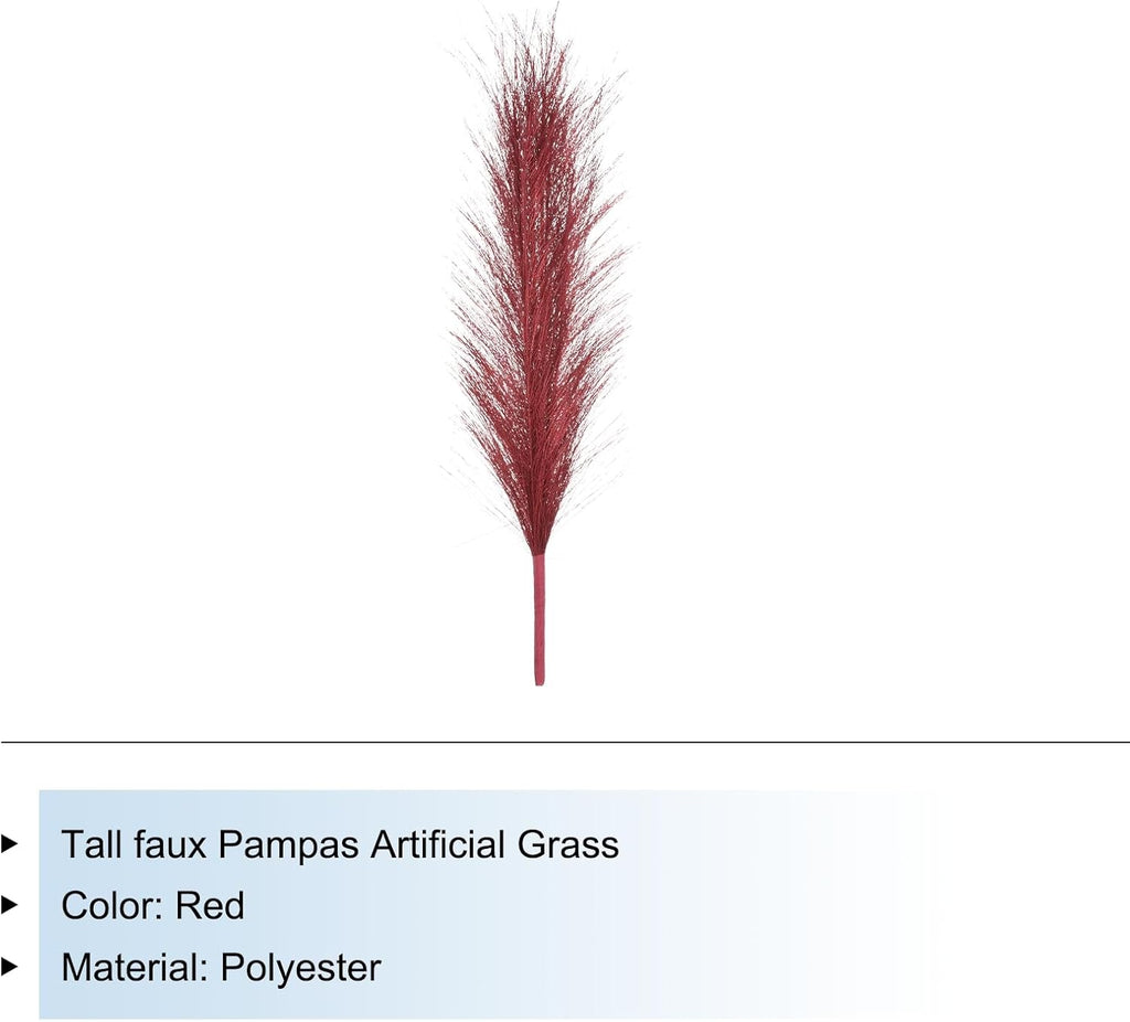 MECCANIXITY 1Pcs Faux Pampas Grass Small 45cm/17.7" Fake Fluffy Pampas Grass 7 Branches Artificial Vase Filler for Home Office Vase Wedding Decoration Red