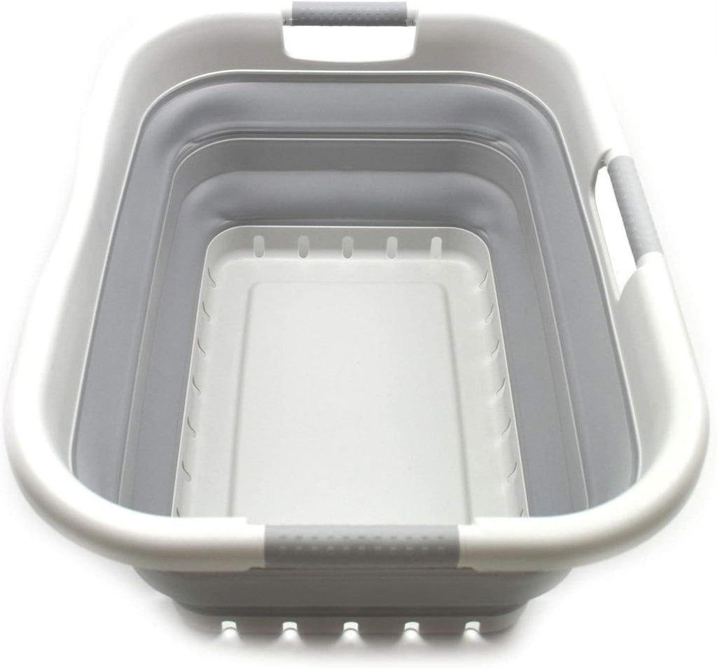 SAMMART 41L (10.8 gallon) Collapsible Plastic Laundry Basket - Foldable Pop Up Storage Container/Organizer - Portable Washing Tub - Space Saving Hamper/Basket (3 handled rectangular, Grey/Grey)