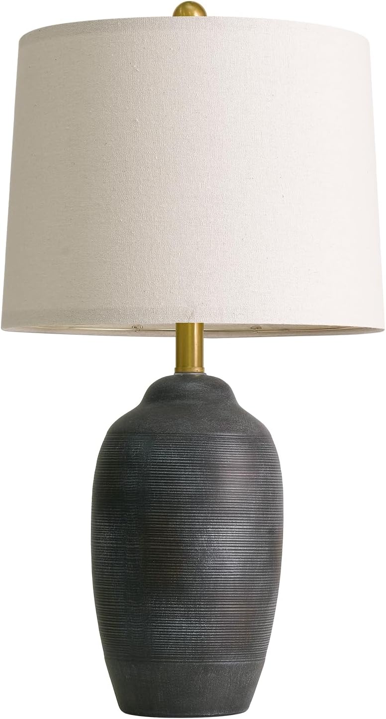 USumkky 24.5" Vintage Ceramic Table Lamp with 5FT Cord- Single Farmhouse Rustic Bedside Lamp with Natural Textured Finish, Nightstand Lamps for Bedroom, Living Room, End Table, Office Retro Black