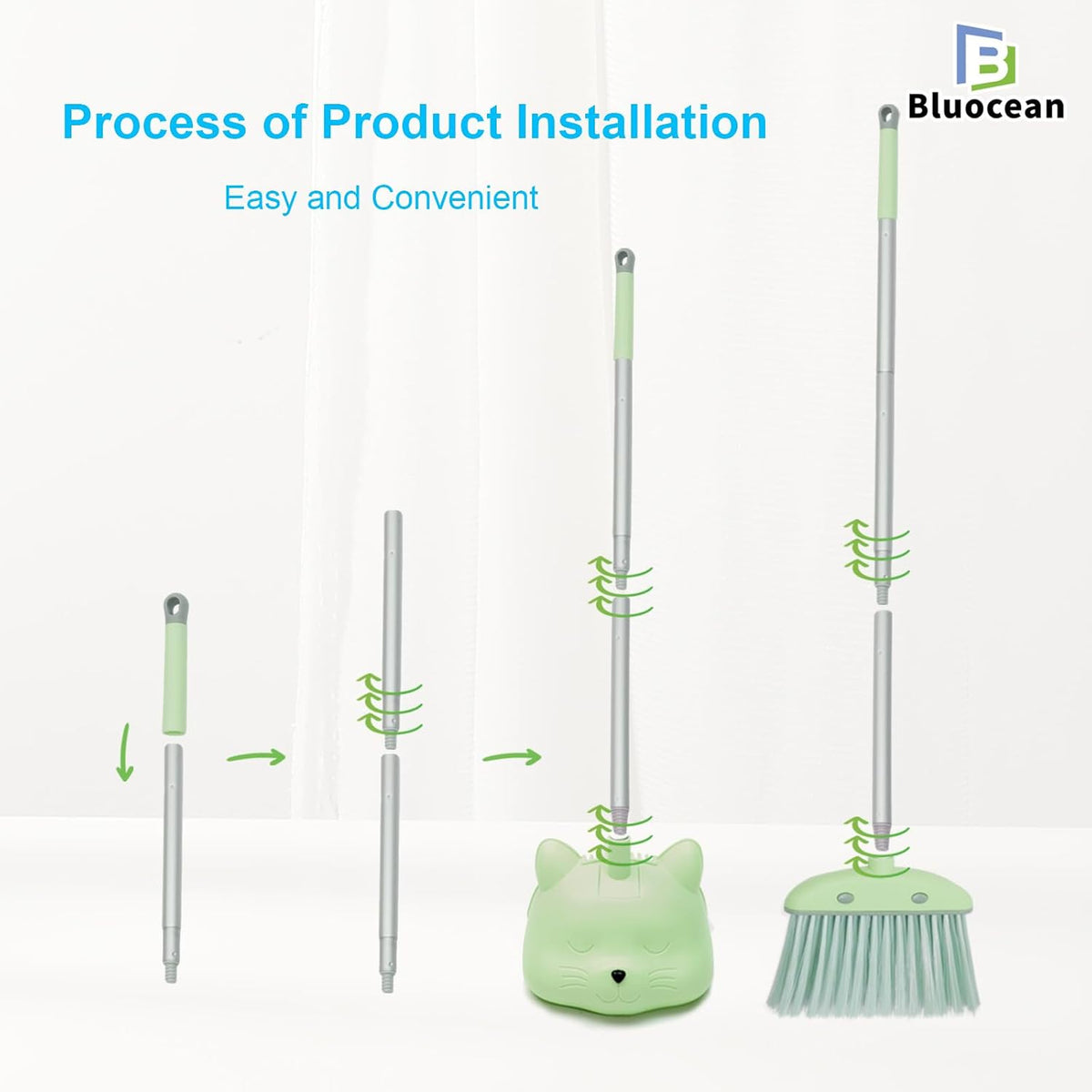 28'' Kids Mini Broom and Dustpan Set-Toddler Cleaning Toy, Toddler Household Helper, Parent-Child Interactive Play Cleaning Tool, Cute Cartoon Design, Small Safe Corner Broom (Green)