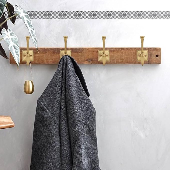 5 Pack Decorative Heavy Duty Towel Hooks for Hanging Robe Double Champagne Bronze Coat Hooks Wall Mounted with Screws for Key, Towel, Bags, Cup, Hat