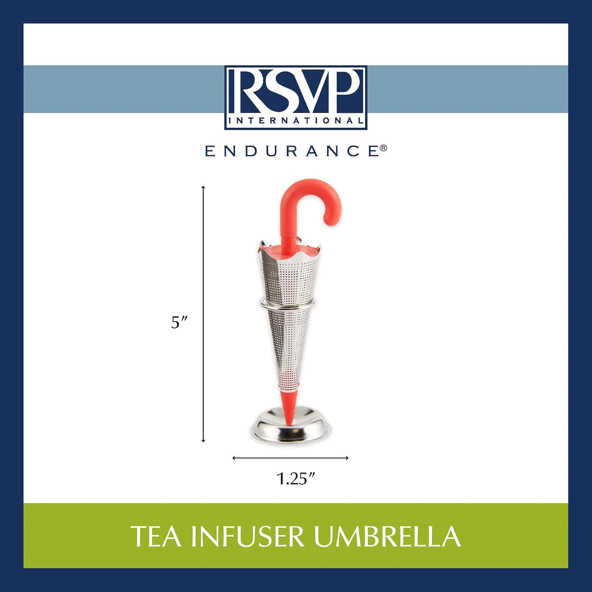 RSVP International Novelty Loose Leaf Tea Infuser/Strainer Includes Drip Stand, Umbrella/Stand, 1.25 x 5"