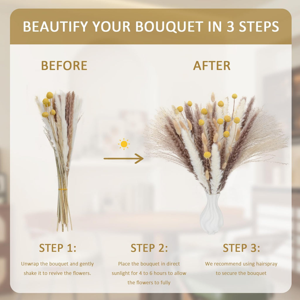 100PCS Boho Flowers Bouquet 17inch Natural Dried Pampas Grass for Vase