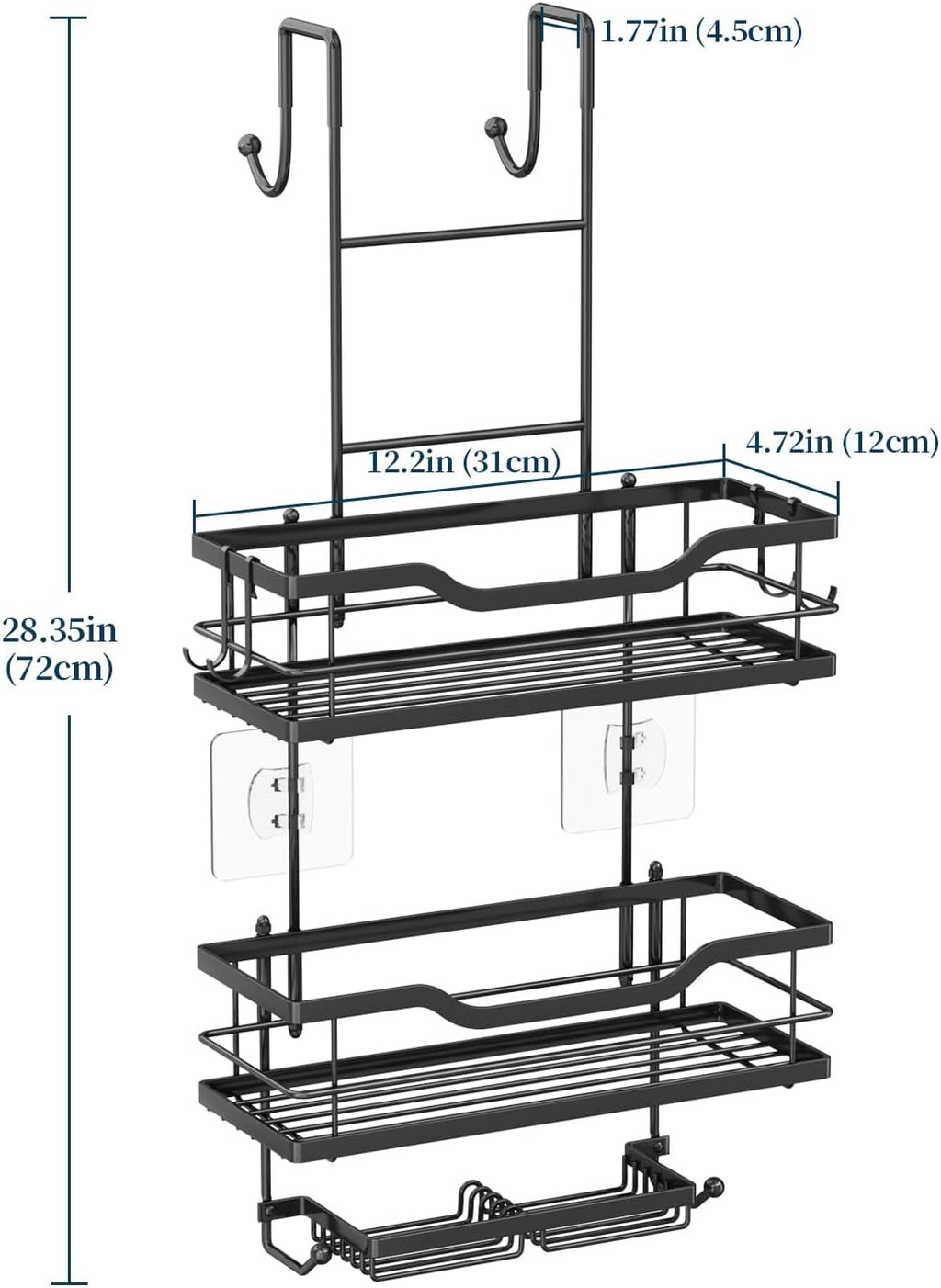 Consumest Over The Door Shower Caddy - 3 Tier Shower Shelves Hanging with Soap Holders, Large Capacity Shower Organizer with 6 Hooks, Bathroom Rack and Storage, Black