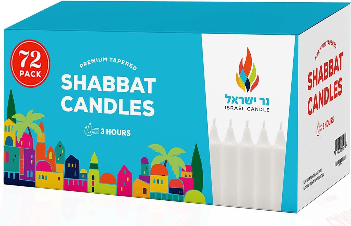 72 Shabbat Candles, 3 Hour White Traditional Shabbos Candle 4 Inch, (72 Pack) Sabbath White Taper Candles