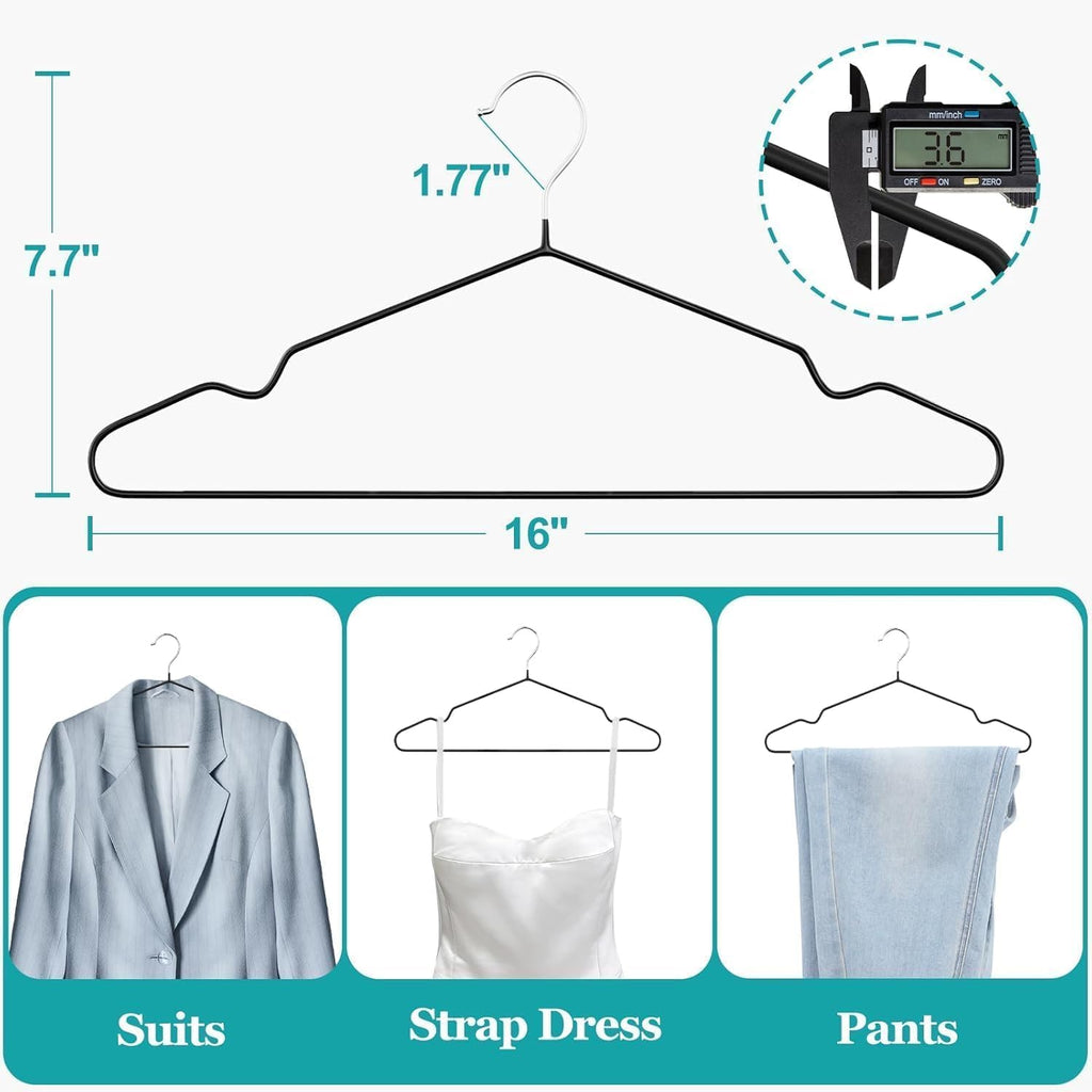 16" Non-Slip Rubber Coated Metal Suit Hangers 60 Pack with Notches
