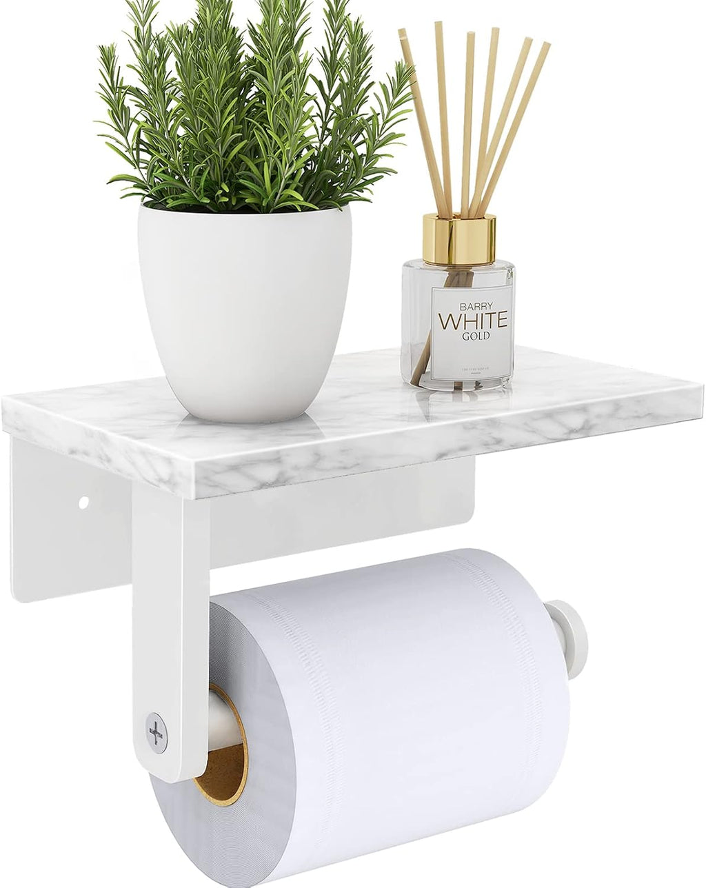 Gypie Toilet Paper Holder with Marble Shelf, Wall Mounted White