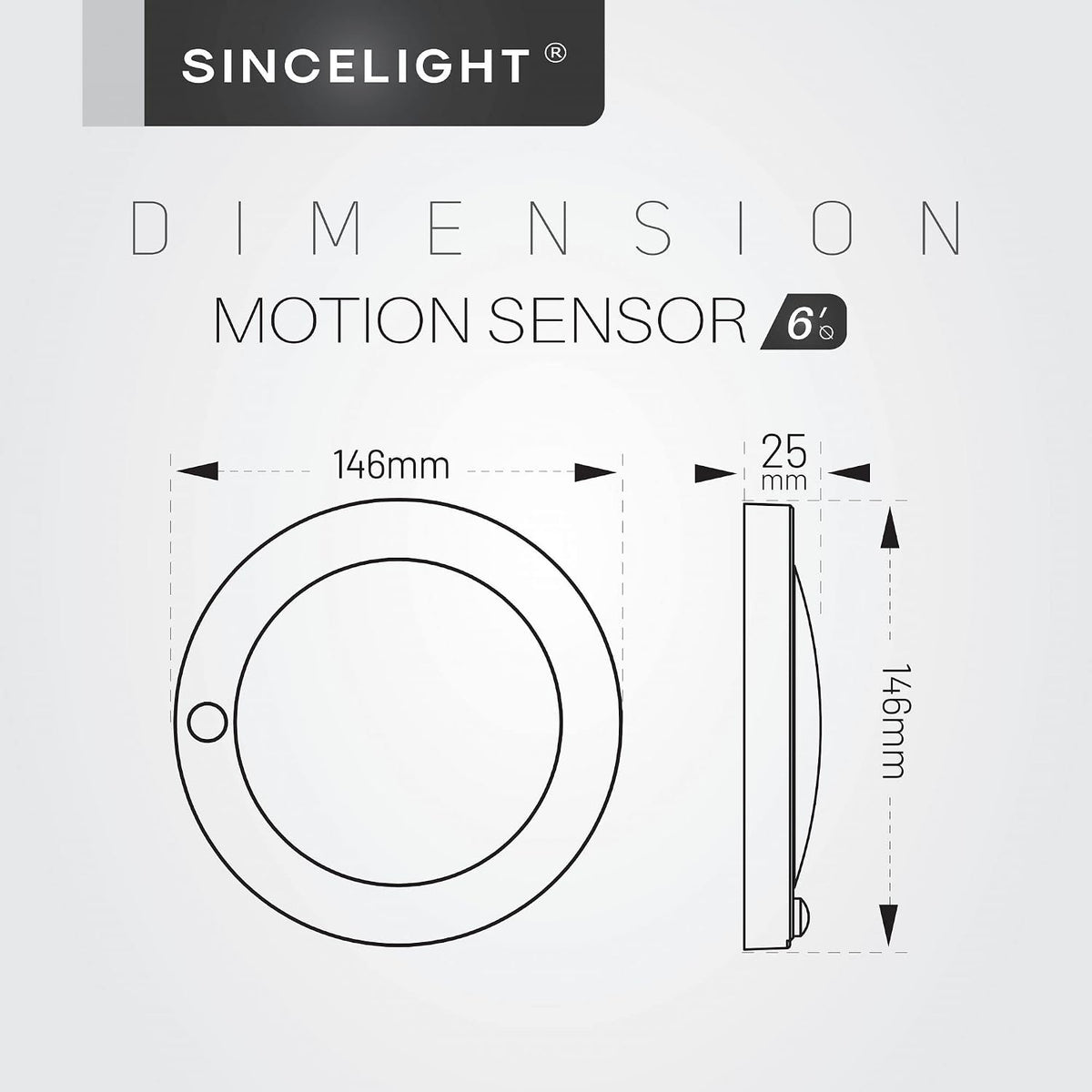 SINCELIGHT PIR Motion Sensor 7W LED Ceiling Light (Φ6''/146mm), Automatically ON/Off, Movement Activated, Cool White 6000K, Surface/Flush Mount for Closet,Cabinet,Hallway, Damp Use, Pack of 1